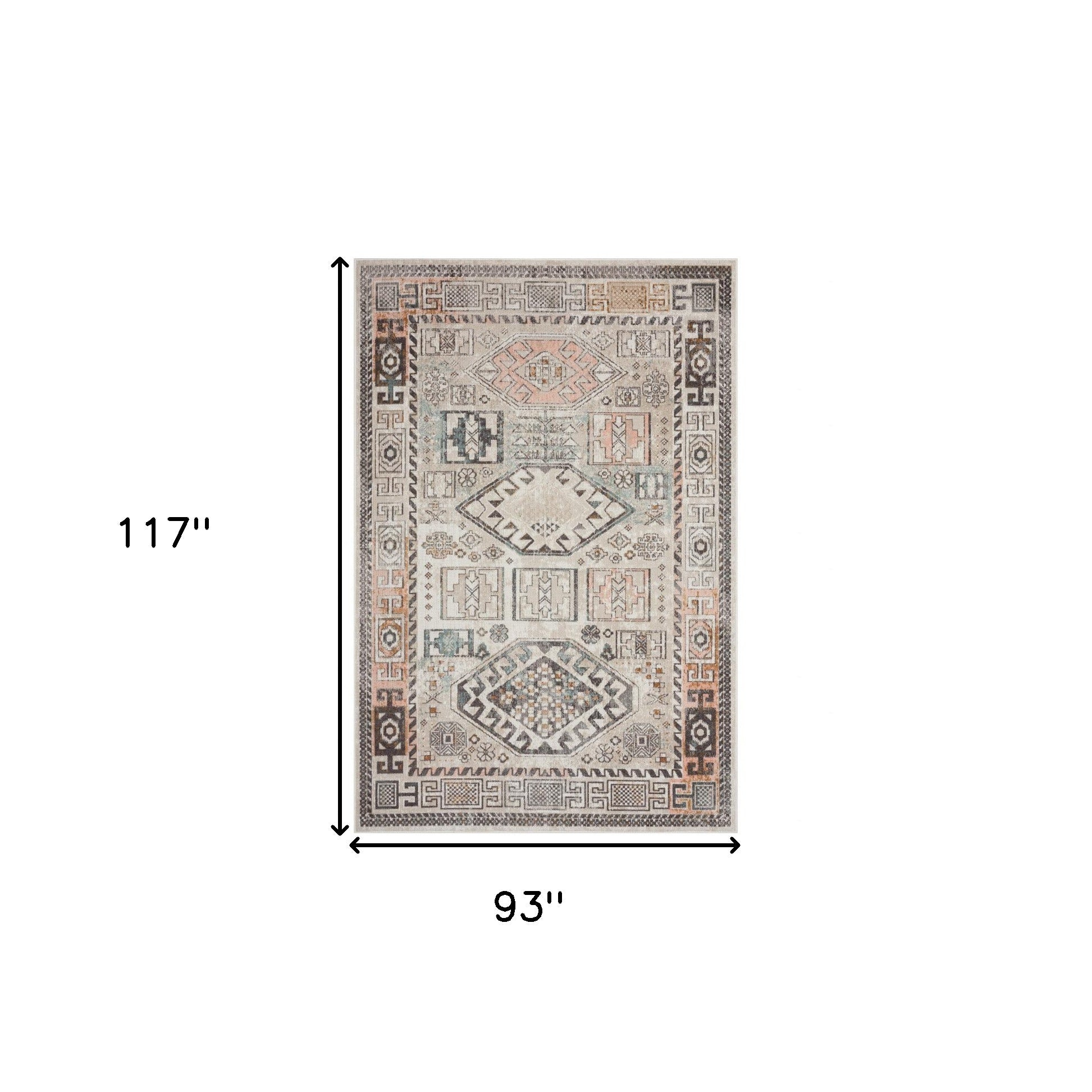 8' X 10' Cream Geometric Stain Resistant Indoor Outdoor Area Rug