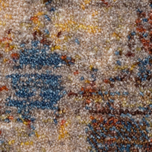 Gray Beige Blue And Yellow Abstract Power Loom Distressed Stain Resistant Area Rug - 4' x 6'
