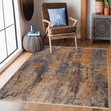 Gray Beige Blue And Yellow Abstract Power Loom Distressed Stain Resistant Area Rug - 4' x 6'