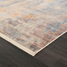 Gray Beige Blue And Yellow Abstract Power Loom Distressed Stain Resistant Area Rug - 9 x 12'