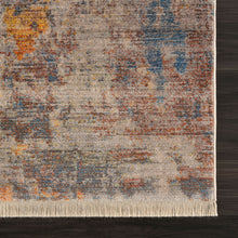 Gray Beige Blue And Yellow Abstract Power Loom Distressed Stain Resistant Area Rug - 9 x 12'