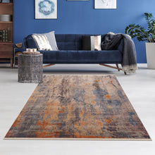 Gray Beige Blue And Yellow Abstract Power Loom Distressed Stain Resistant Area Rug - 9 x 12'