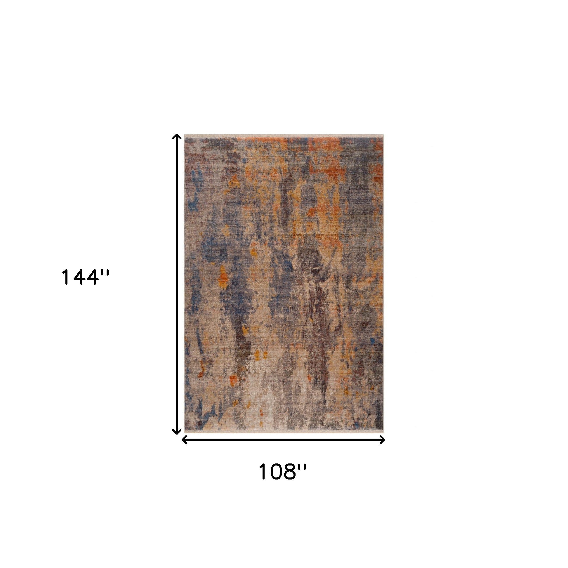 Gray Beige Blue And Yellow Abstract Power Loom Distressed Stain Resistant Area Rug - 9 x 12'