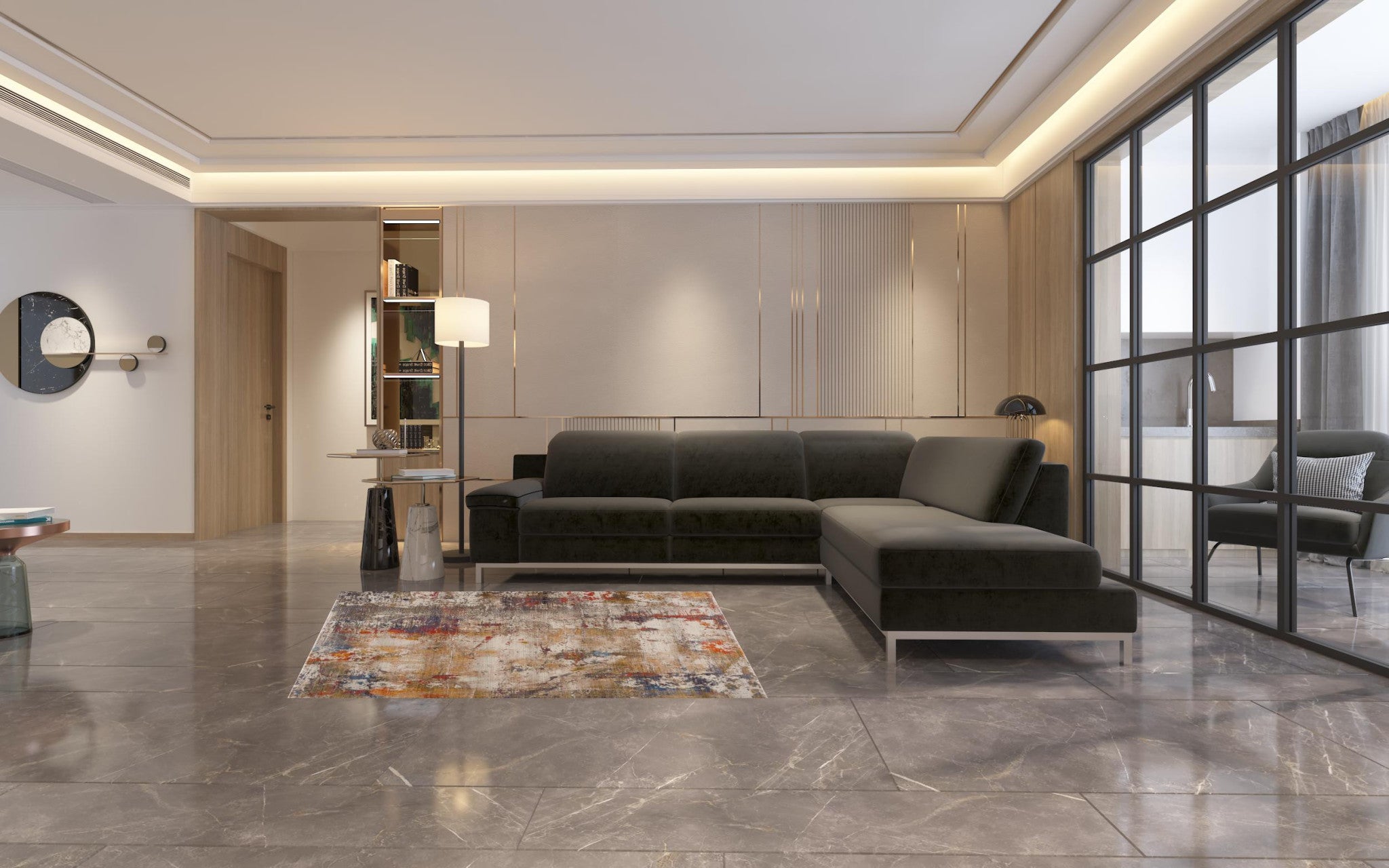 4' X 6' Gray And Ivory Abstract Power Loom Distressed Stain Resistant Area Rug