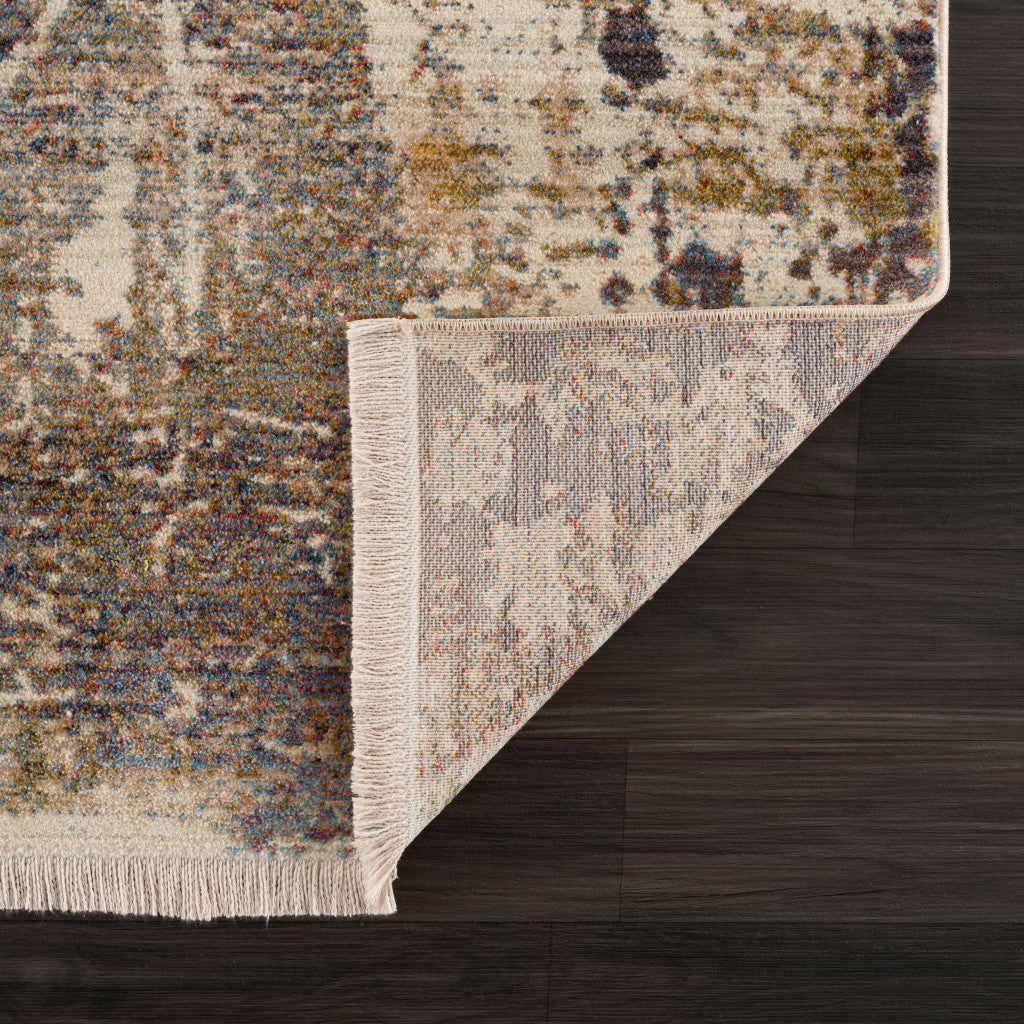 9 X 12' Gray And Ivory Abstract Power Loom Distressed Stain Resistant Area Rug