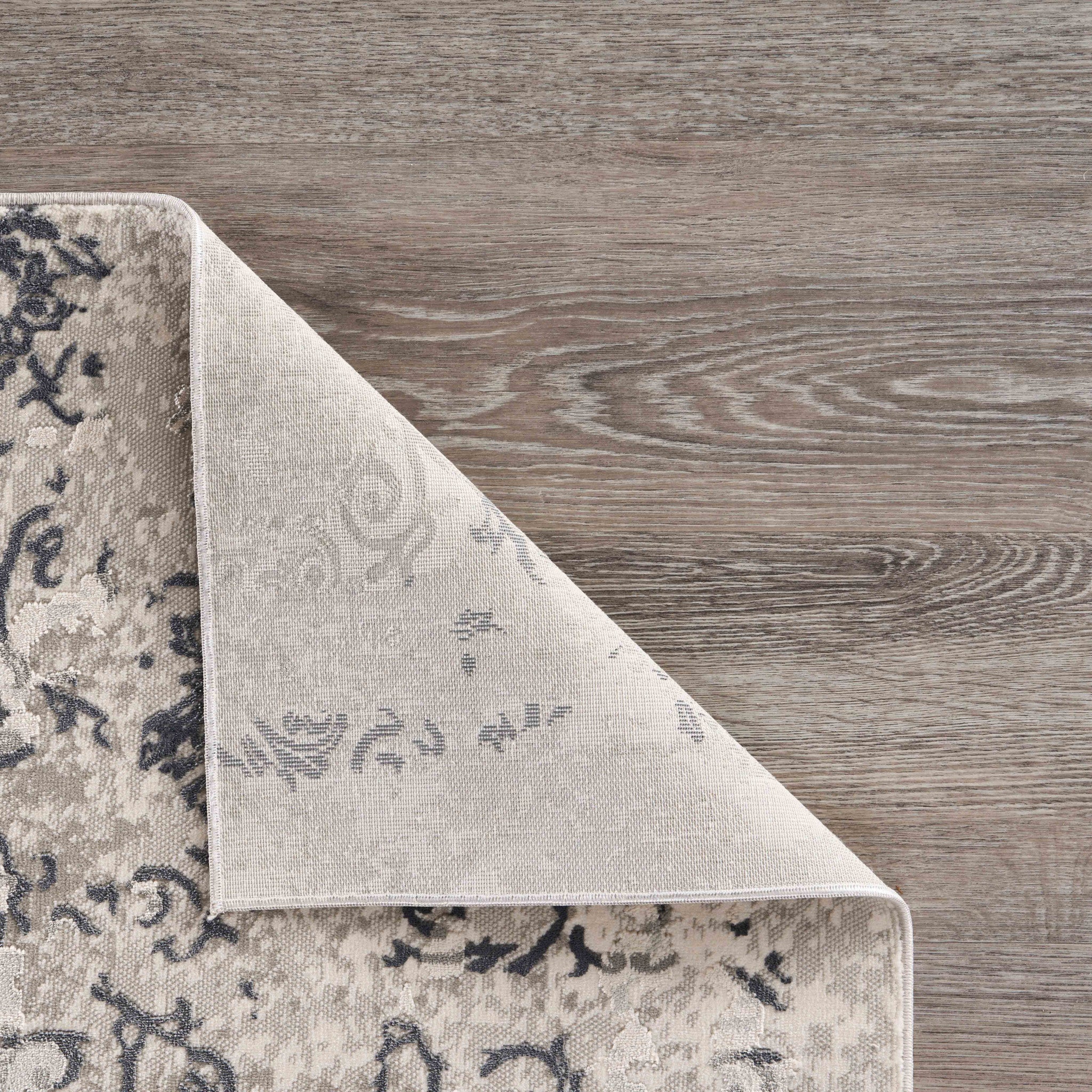 2' X 3' Cream And Gray Damask Stain Resistant Area Rug