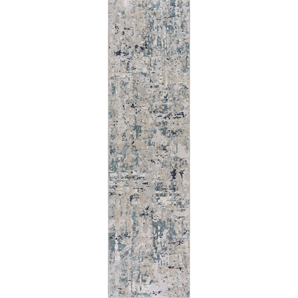 8' Gray Blue Taupe And Cream Abstract Distressed Runner Rug