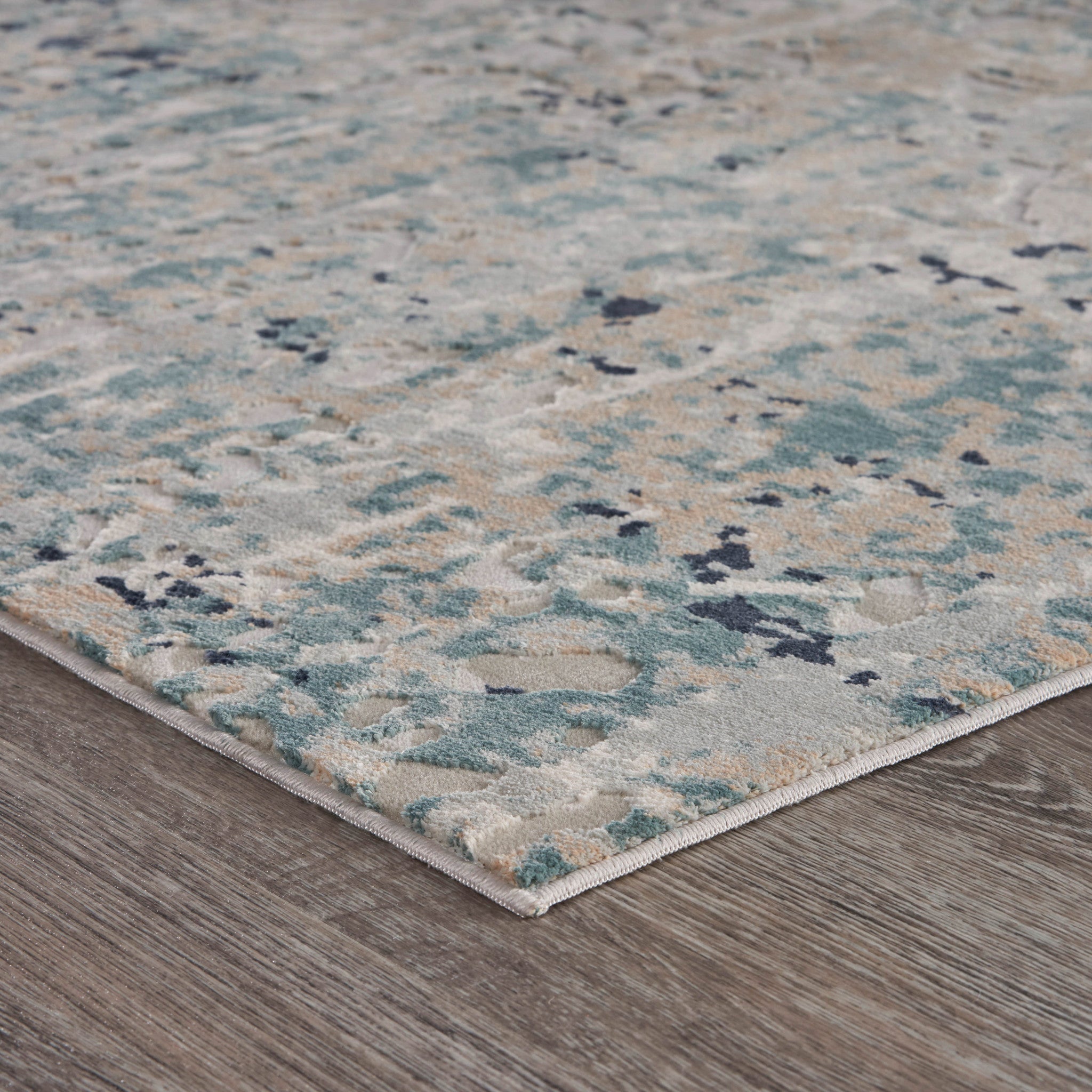 8' Gray Blue Taupe And Cream Abstract Distressed Runner Rug