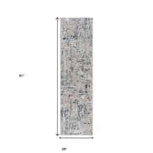8' Gray Blue Taupe And Cream Abstract Distressed Runner Rug