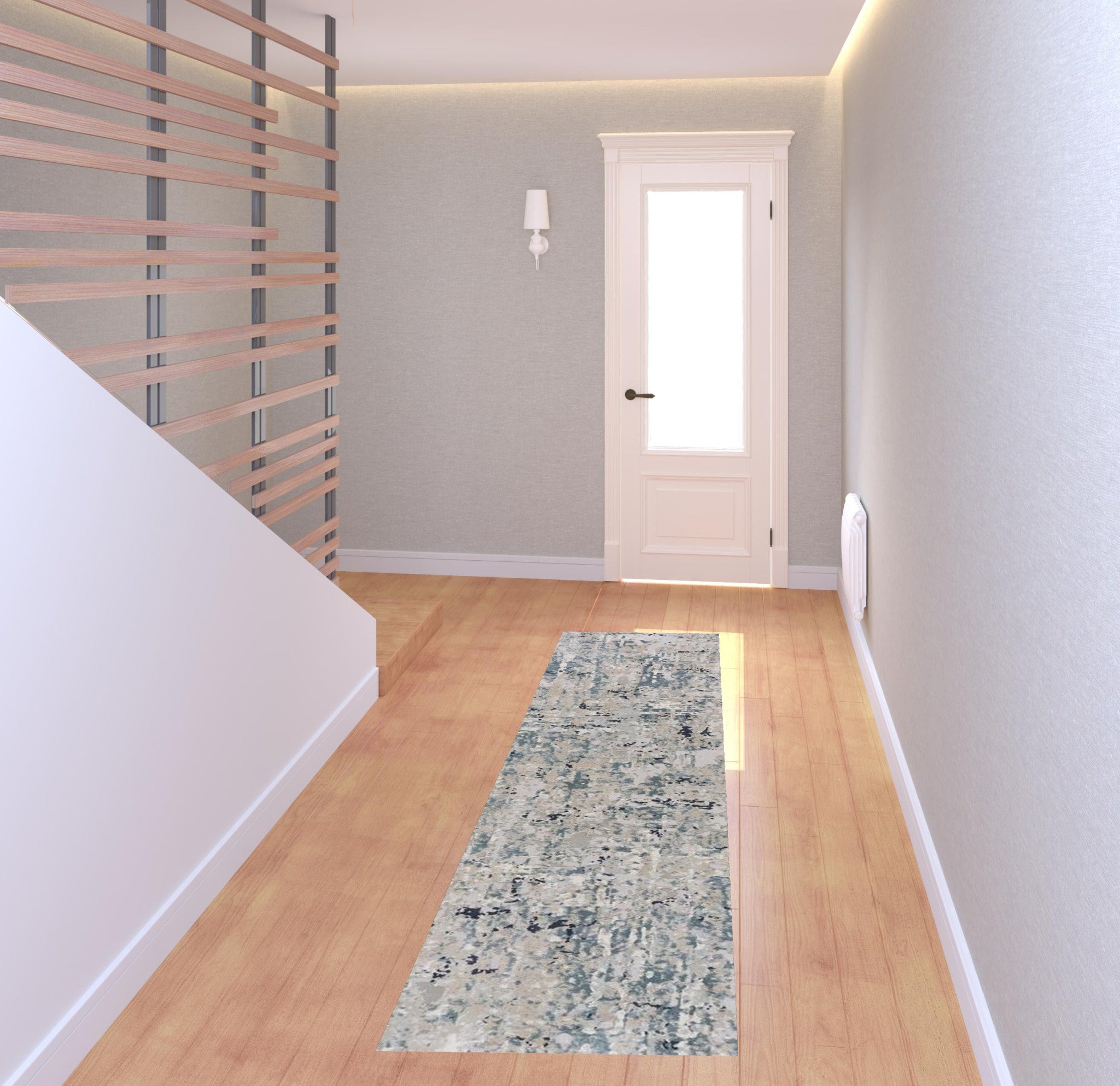 8' Gray Blue Taupe And Cream Abstract Distressed Runner Rug