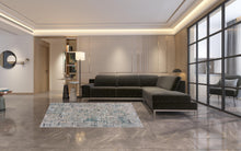 Gray Blue Taupe And Cream Abstract Distressed Stain Resistant Area Rug - 5' x 8'