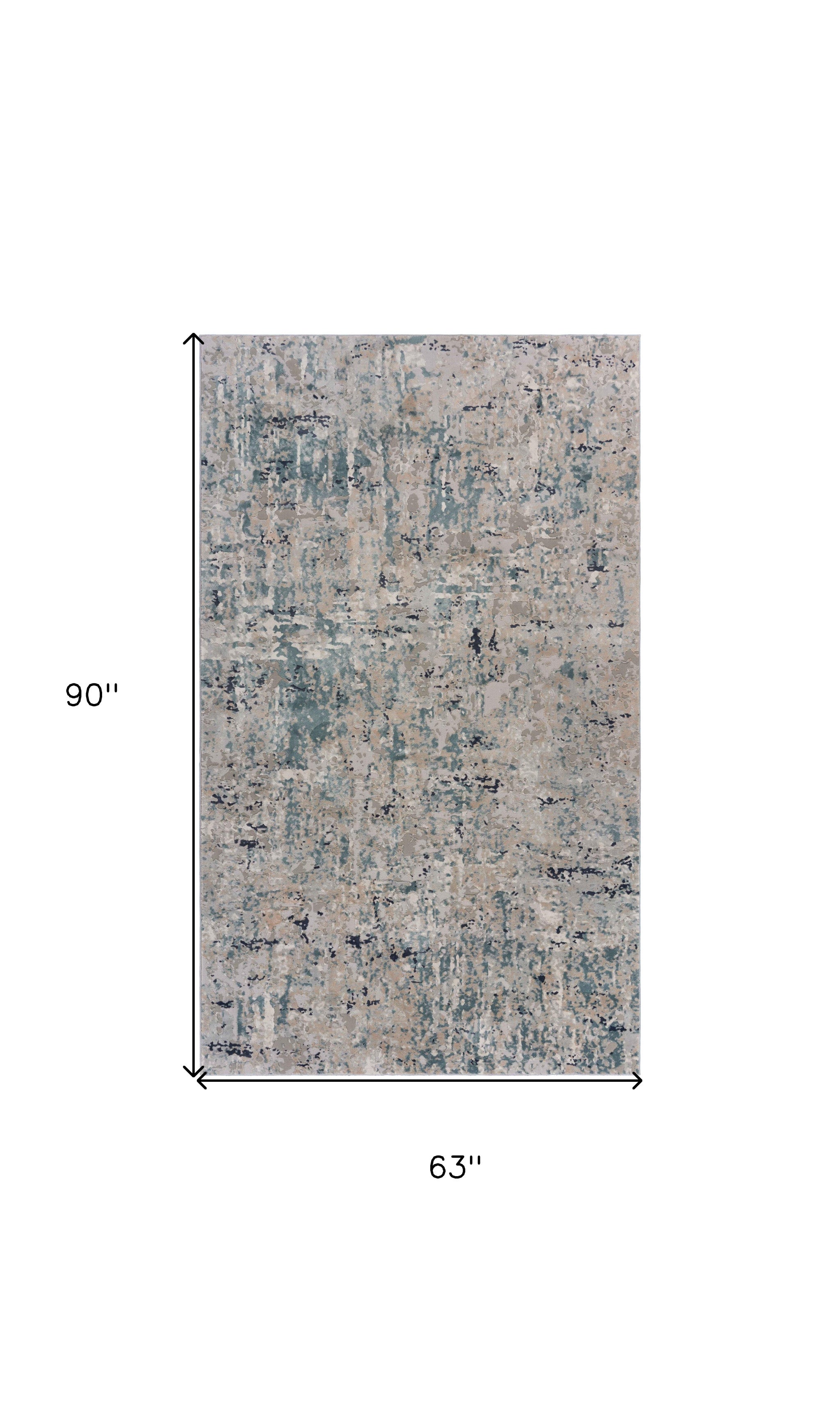 Gray Blue Taupe And Cream Abstract Distressed Stain Resistant Area Rug - 5' x 8'