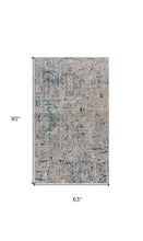 Gray Blue Taupe And Cream Abstract Distressed Stain Resistant Area Rug - 5' x 8'