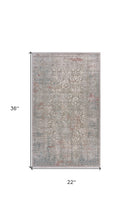 2' X 3' Gray Ivory Slate Blue And Wine Red Abstract Distressed Stain Resistant Area Rug