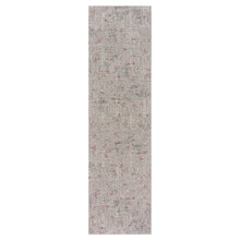 8' Gray Ivory Slate Blue And Wine Red Geometric Distressed Runner Rug