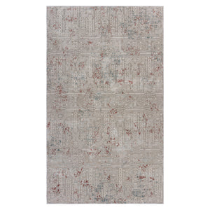 5' X 8' Gray Ivory Slate Blue And Wine Red Geometric Stain Resistant Area Rug