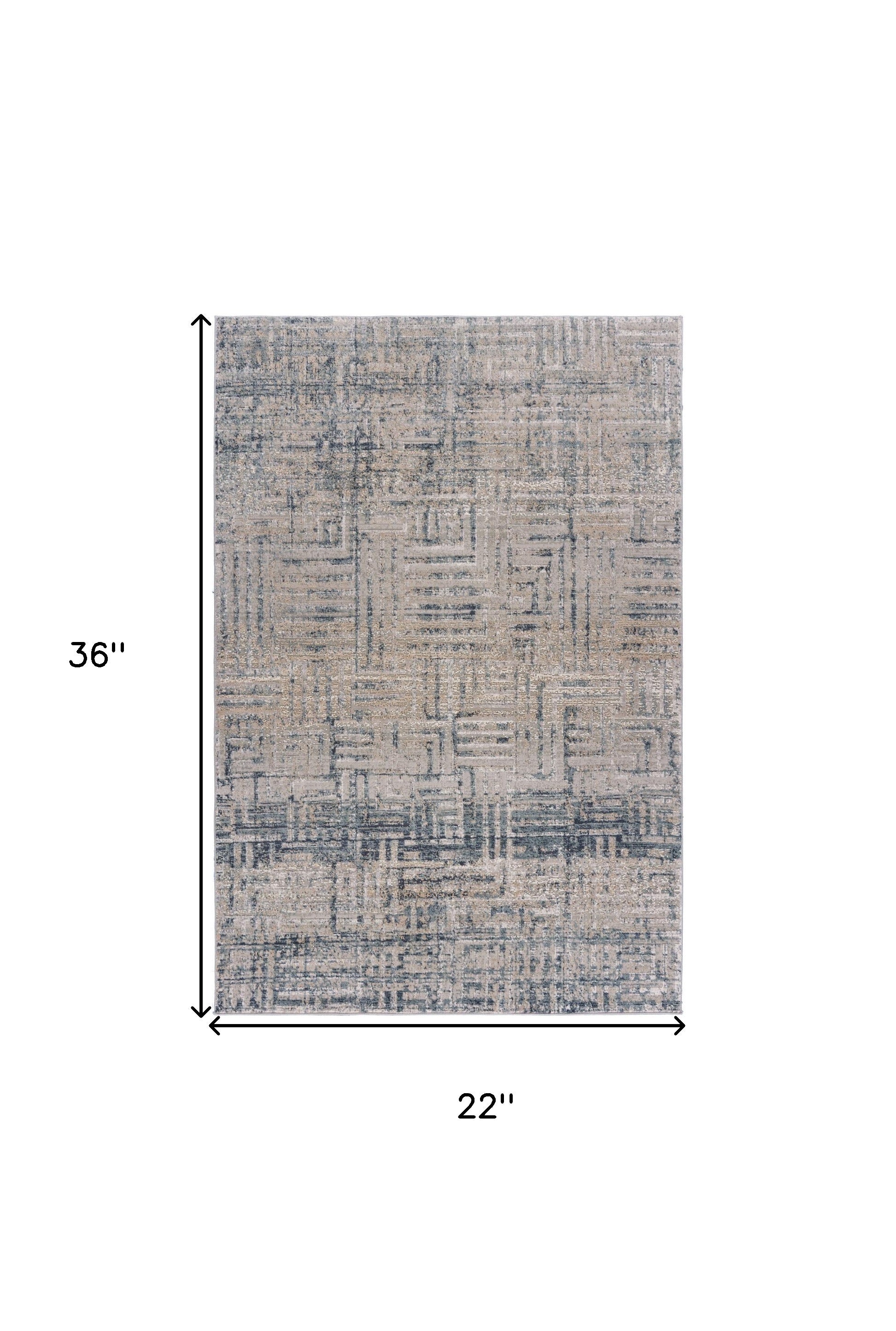 2' X 3' Cream Blue And Ivory Geometric Distressed Stain Resistant Area Rug