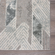 9 X 12' Gray Blue And Cream Geometric Distressed Stain Resistant Area Rug