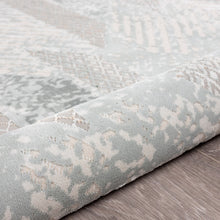 9 X 12' Gray Blue And Cream Geometric Distressed Stain Resistant Area Rug