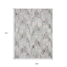 9 X 12' Gray Blue And Cream Geometric Distressed Stain Resistant Area Rug