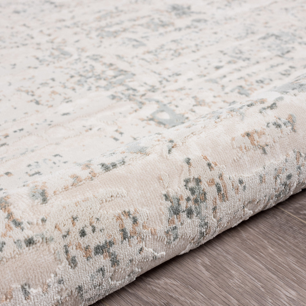 9 X 12' Gray Blue Taupe And Cream Abstract Distressed Stain Resistant Area Rug