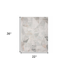 2' X 3' Gray Blue Taupe And Cream Geometric Distressed Stain Resistant Area Rug