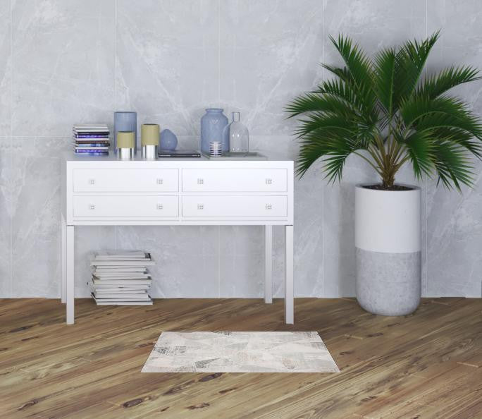 2' X 3' Gray Blue Taupe And Cream Geometric Distressed Stain Resistant Area Rug