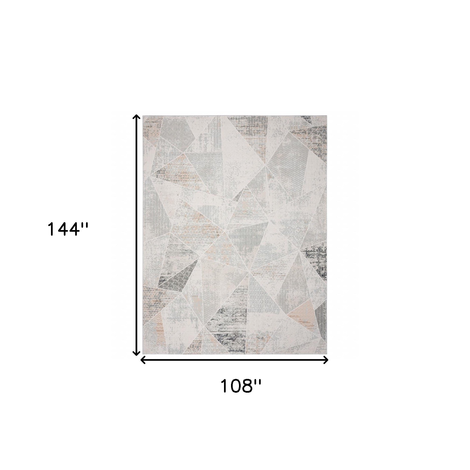 9 X 12' Gray Blue Taupe And Cream Geometric Distressed Stain Resistant Area Rug