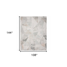 9 X 12' Gray Blue Taupe And Cream Geometric Distressed Stain Resistant Area Rug