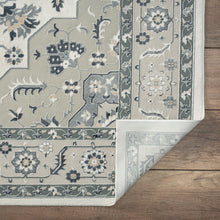 8' X 11' Gray Cream And Ivory Floral Stain Resistant Area Rug