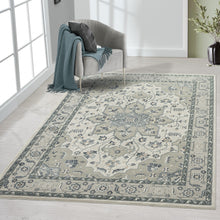 8' X 11' Gray Cream And Ivory Floral Stain Resistant Area Rug