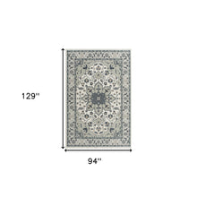 8' X 11' Gray Cream And Ivory Floral Stain Resistant Area Rug