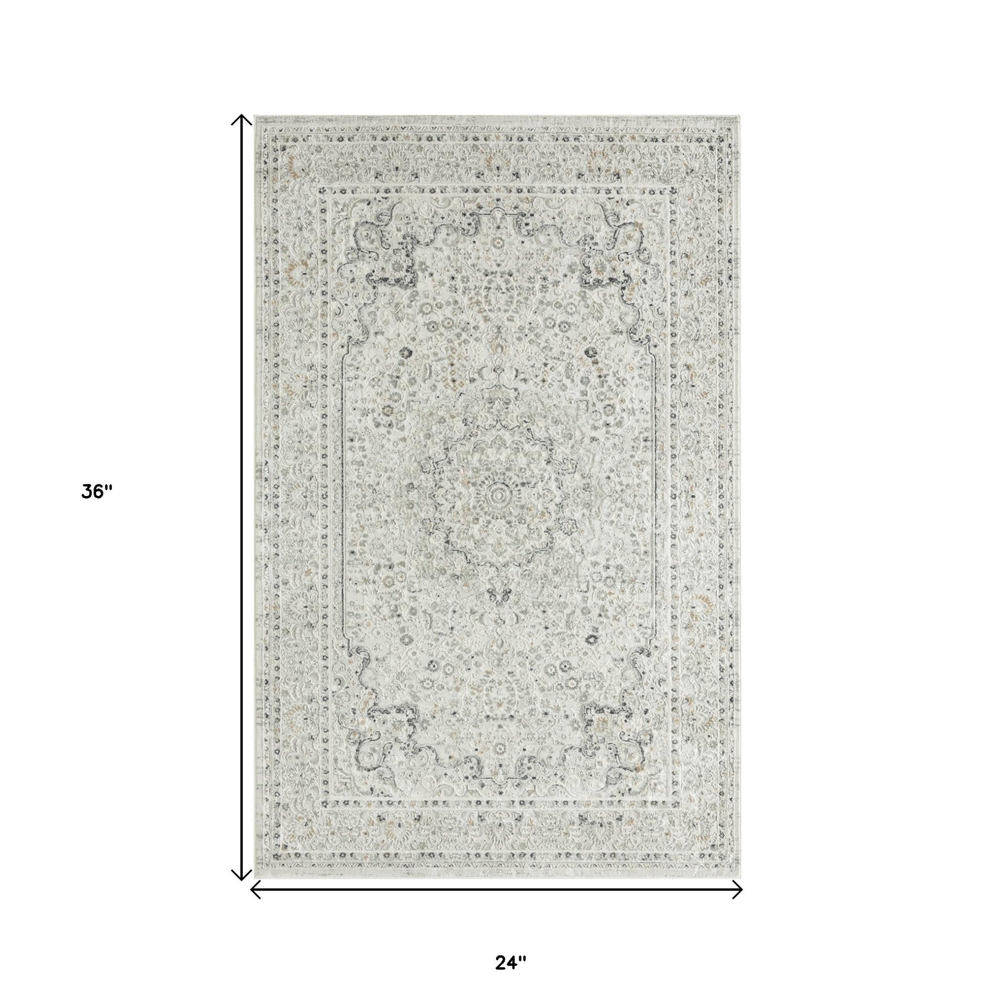 Ivory Gray And Taupe Floral Stain Resistant Area Rug - 2' x 3'