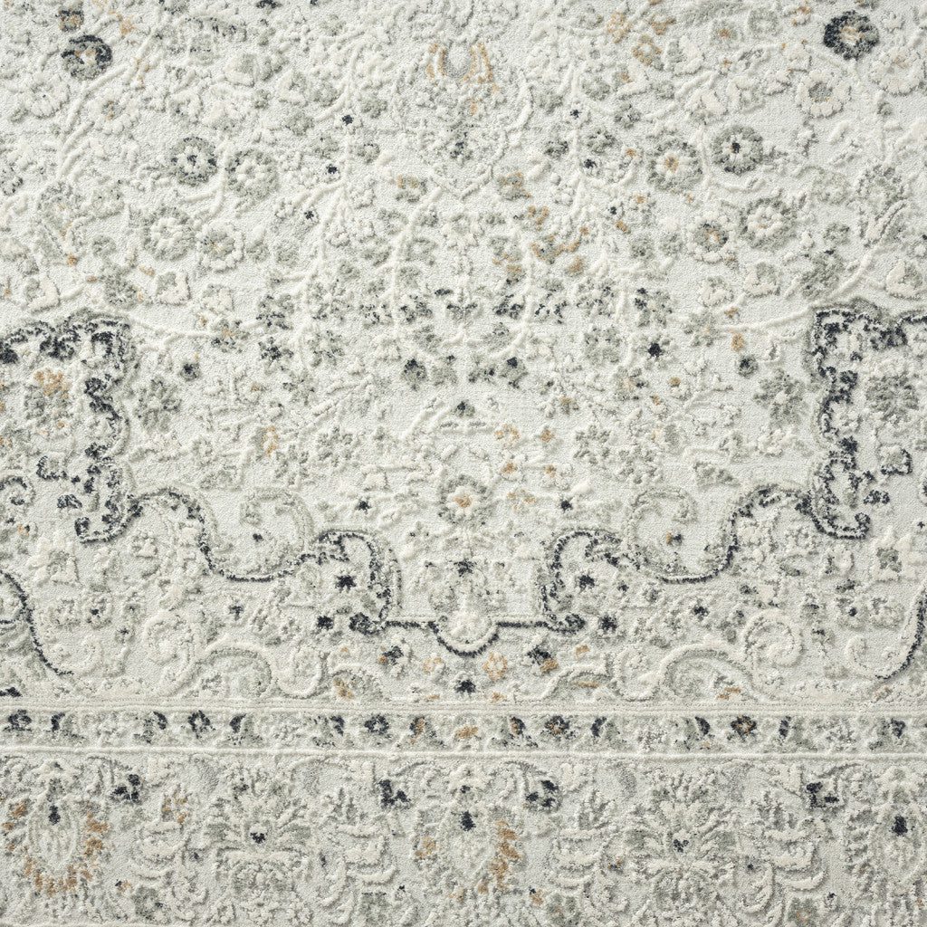 9' X 12' Ivory Gray And Taupe Floral Power Loom Stain Resistant Area Rug