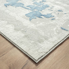 2' X 6' Ivory Gray And Blue Abstract Stain Resistant Area Rug