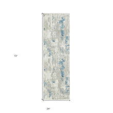 2' X 6' Ivory Gray And Blue Abstract Stain Resistant Area Rug