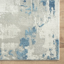 4' X 6' Ivory Gray And Blue Abstract Stain Resistant Area Rug