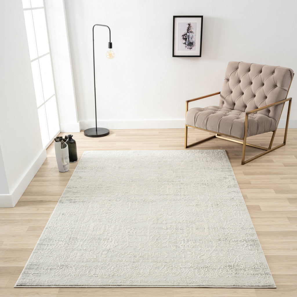 4' X 6' Ivory And Gray Floral Stain Resistant Area Rug