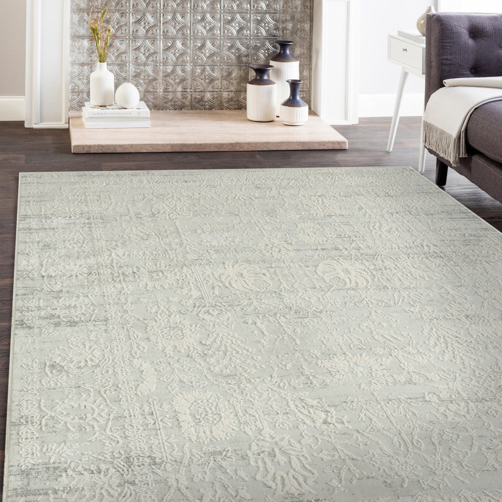 4' X 6' Ivory And Gray Floral Stain Resistant Area Rug