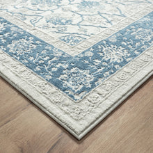 2' X 3' Blue Gray And Ivory Floral Stain Resistant Area Rug