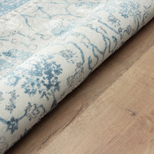 9' X 12' Blue Gray And Ivory Floral Power Loom Stain Resistant Area Rug