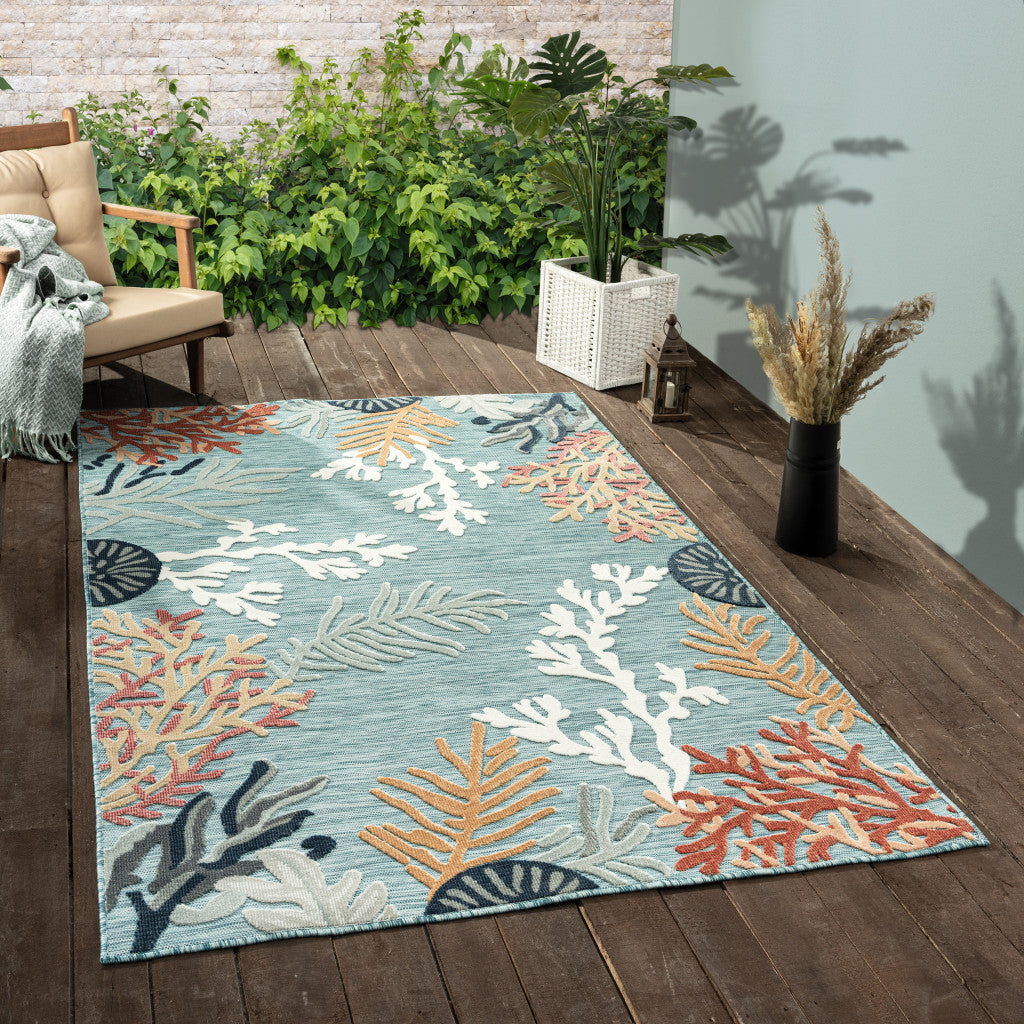 8' X 10' Blue And White Abstract Stain Resistant Indoor Outdoor Area Rug