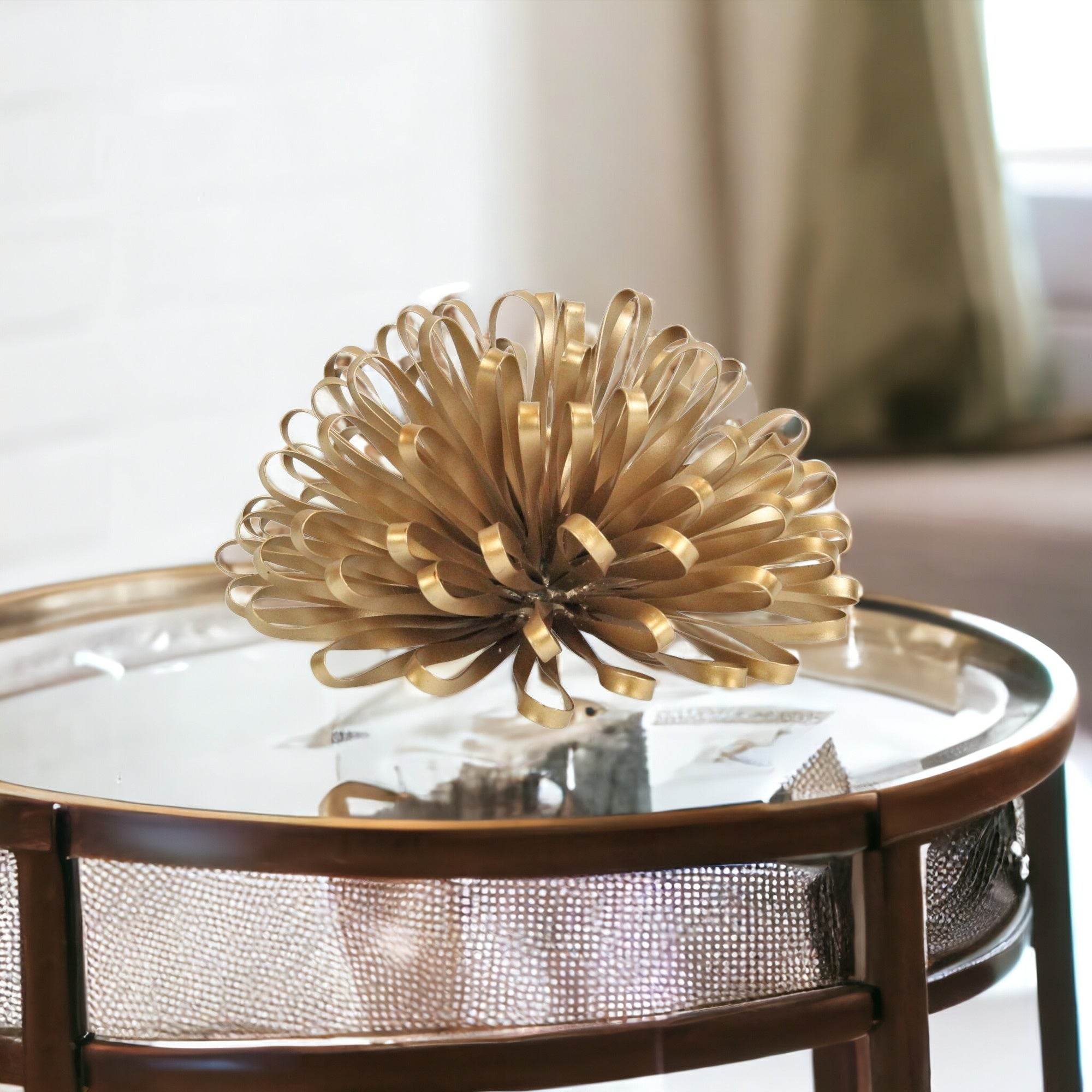 4" Gold Metal Abstract Bloom Painted Sculpture