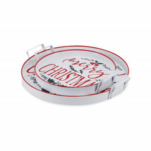 White Round Metal Christmas Handmade Tray With Handles 18