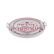 White Round Metal Christmas Handmade Tray With Handles 18