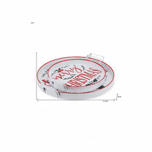 White Round Metal Christmas Handmade Tray With Handles 18