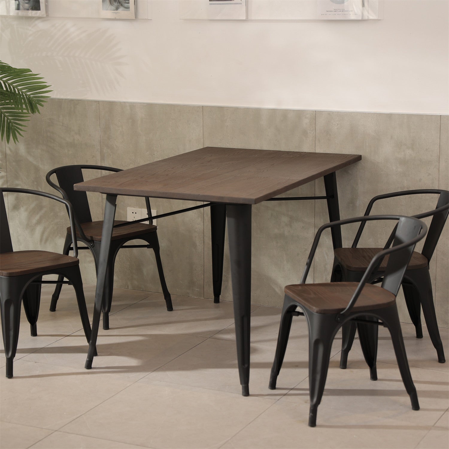 32" Brown And Gray Rectangular Solid Wood and Steel Dining Table