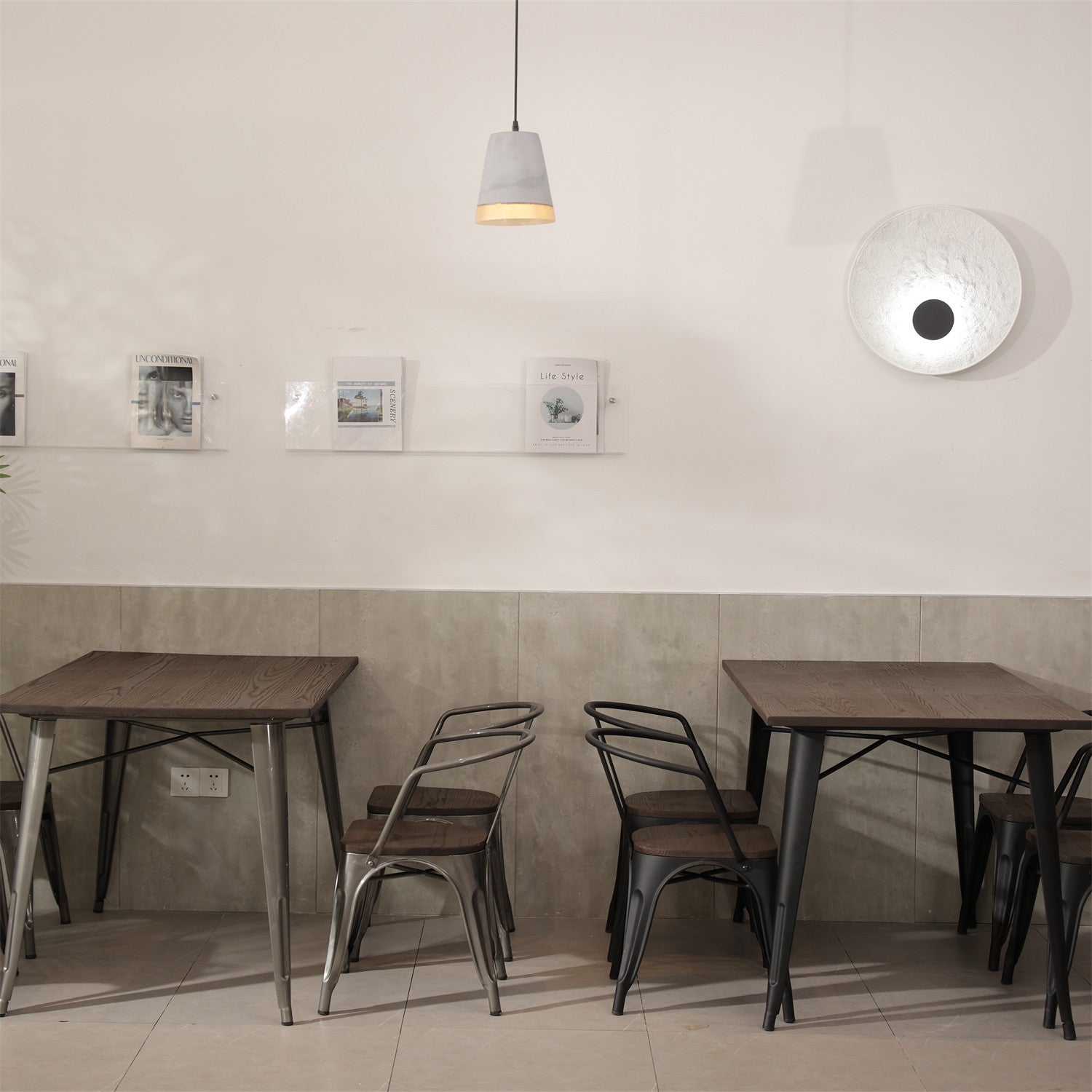 32" 32" Brown And Gray Rectangular Solid Wood and Steel Dining Table