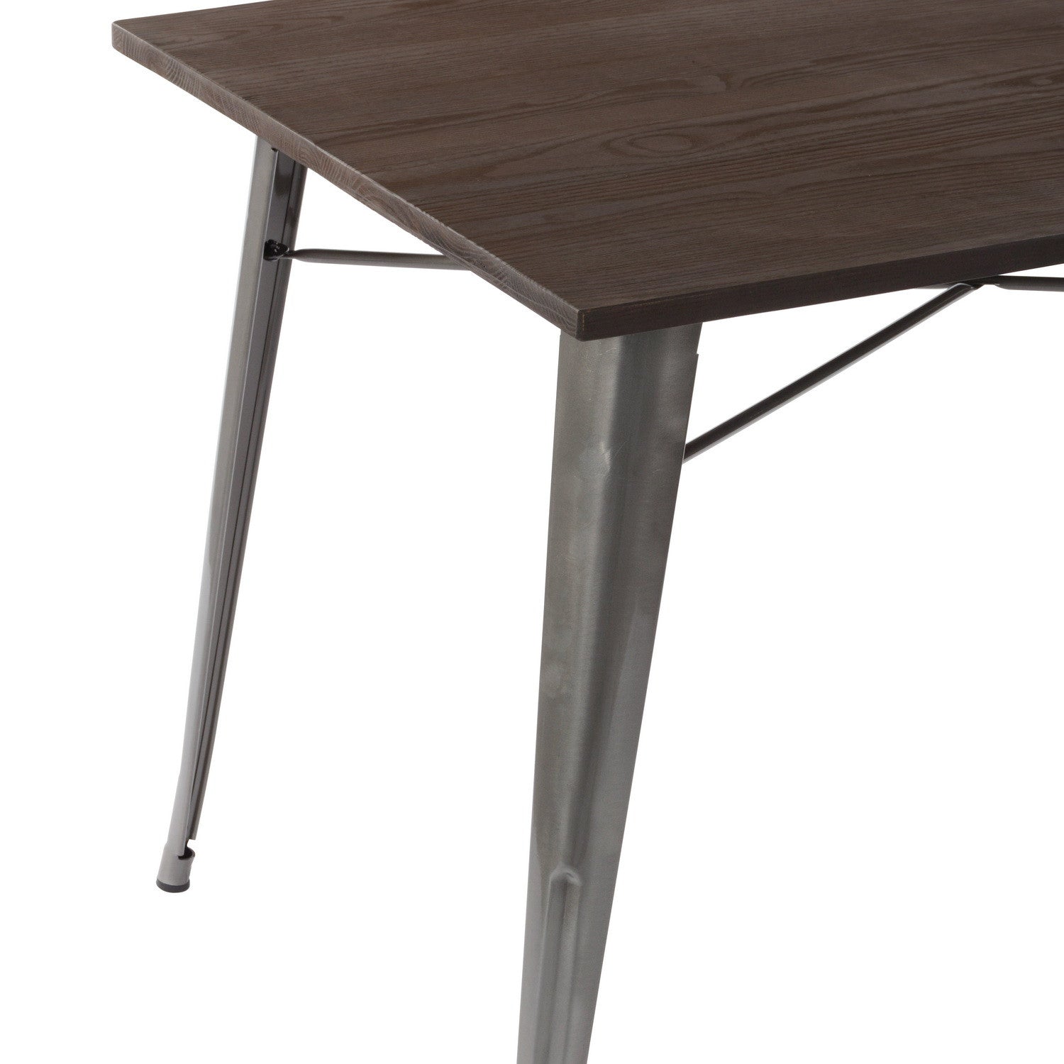32" 32" Brown And Gray Rectangular Solid Wood and Steel Dining Table