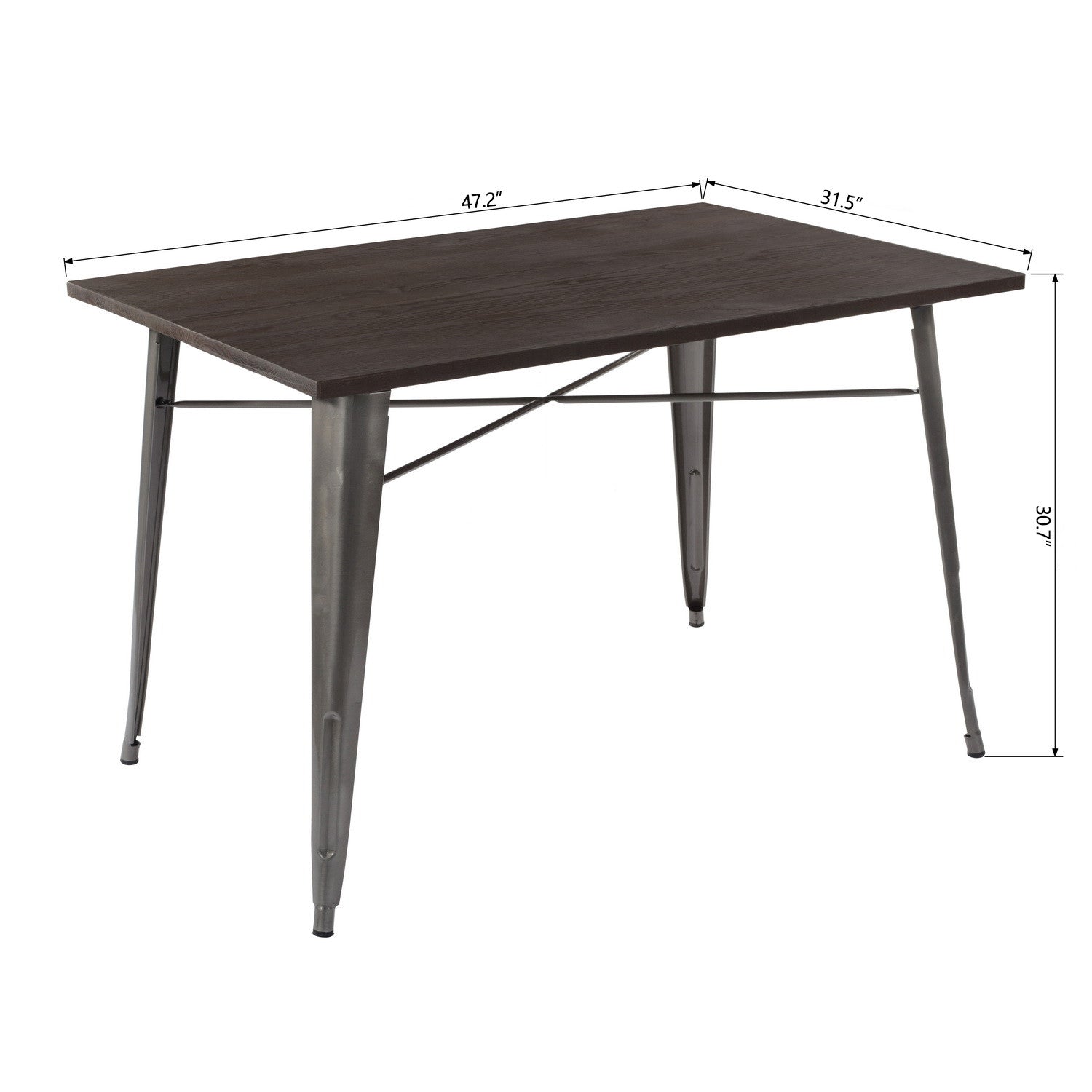 32" 32" Brown And Gray Rectangular Solid Wood and Steel Dining Table